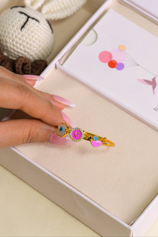 Personalized Letter Evil Eye Bird Silver Kada