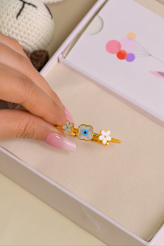 Evil Eye Flowers Silver Kada