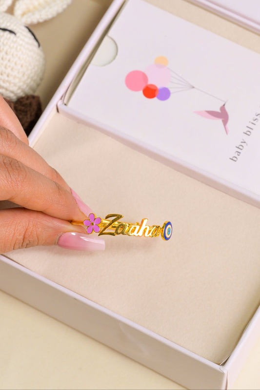 Personalized Name Flower Evil Eye Silver Kada