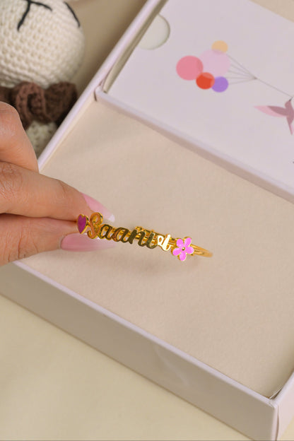 Personalized Name Heart Flower Silver Kada