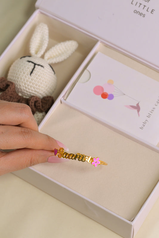 Personalized Name Heart Flower Gold Kada