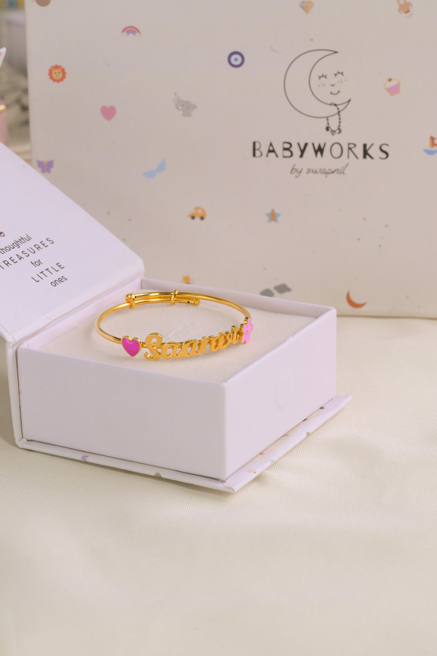 Personalized Name Heart Flower Silver Kada