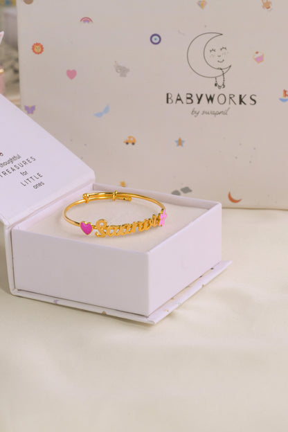 Personalized Name Heart Flower Silver Kada