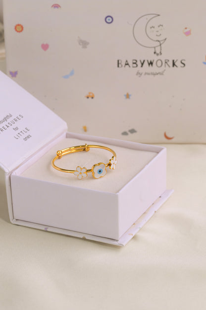 Evil Eye Flowers Silver Kada