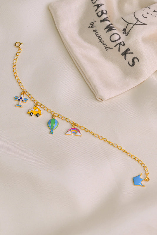 Sea Plane Car Crown Silver Bracelet