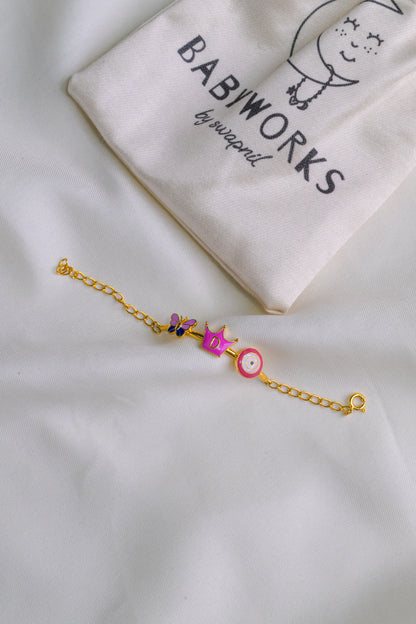 Butterfly Crown Evil Eye Silver Bracelet