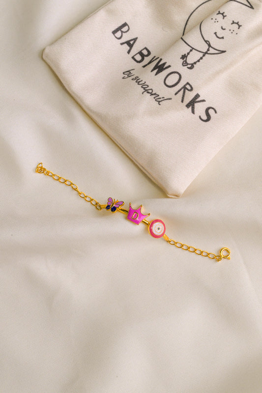 Butterfly Crown Evil Eye Silver Bracelet