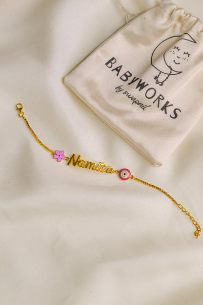 Personalized Name Flower Evil Eye Silver Bracelet