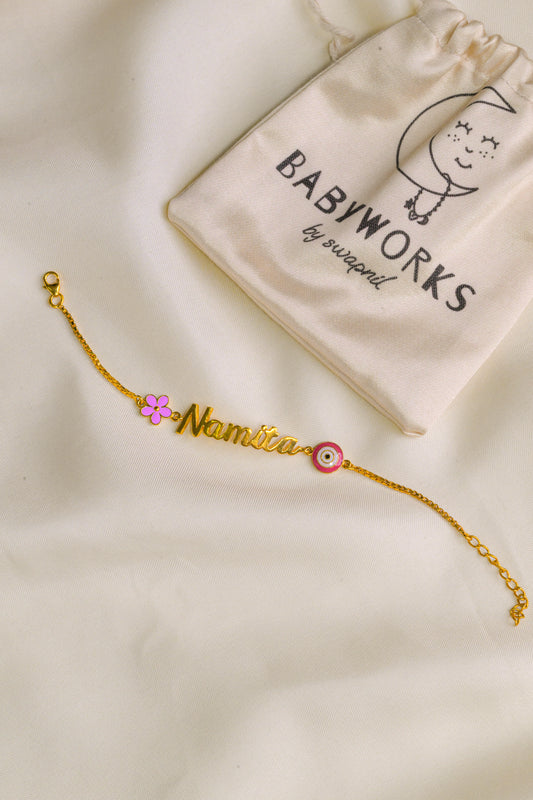 Personalized Name Flower Evil Eye Silver Bracelet