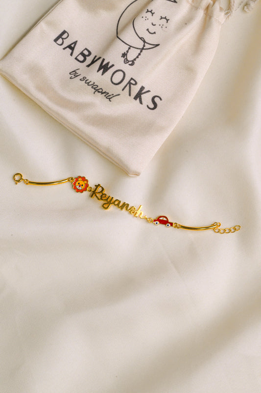 Personalized Name Lion Car Gold Bracelet
