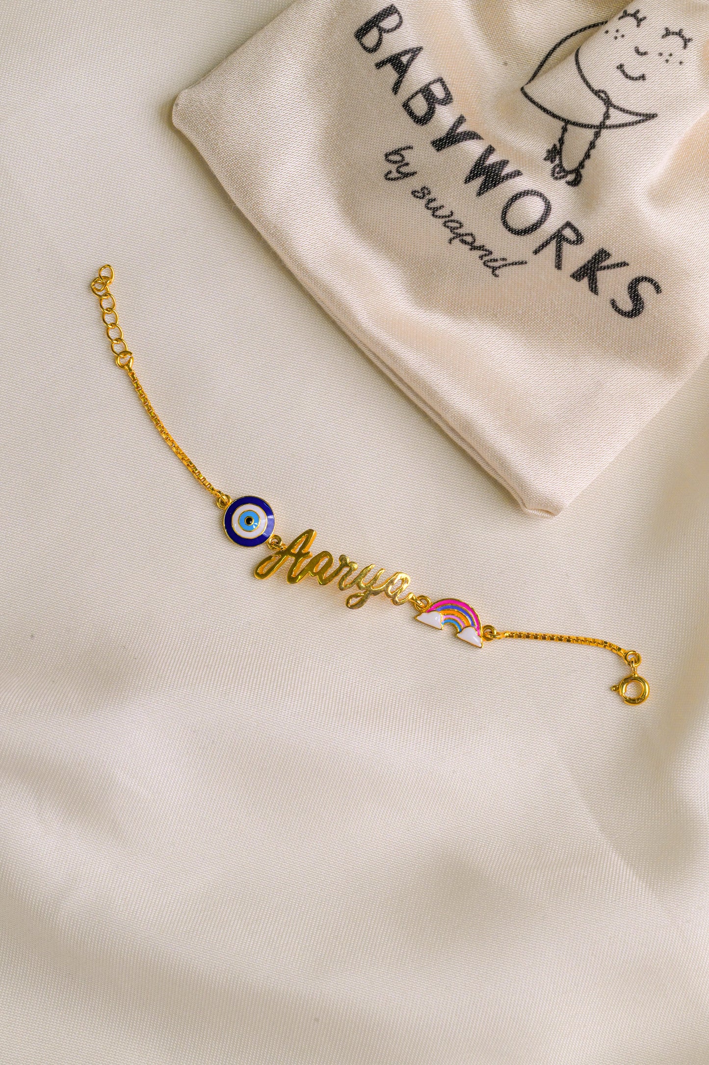 Personalized Name Evil Eye Rainbow Gold Bracelet