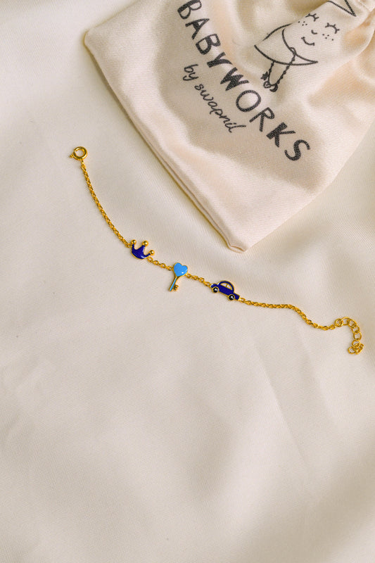 Crown Key Car Silver Bracelet