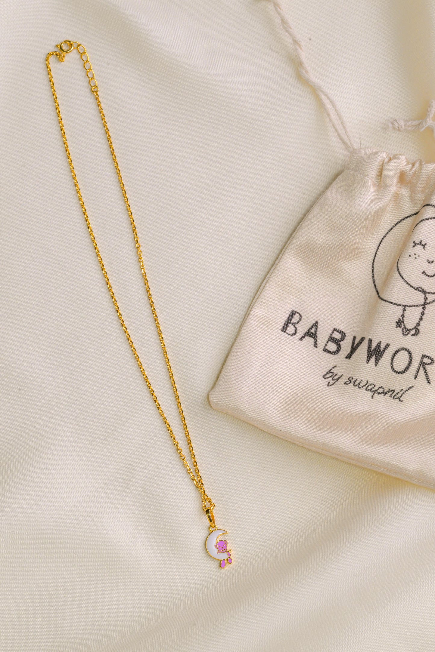 Teddy Moon Silver Pendant With Chain