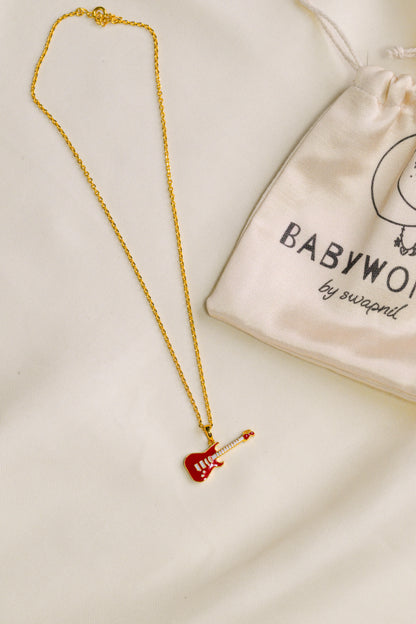 Guitar Silver Pendant With Chain