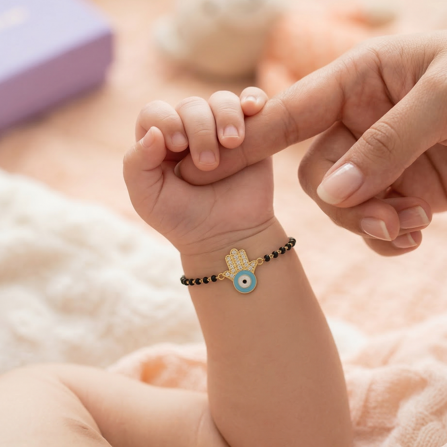 Blue Hamsa Diamond Evil Eye Silver Nazariya