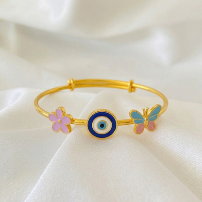 Butterfly evil eye flower silver kada for baby