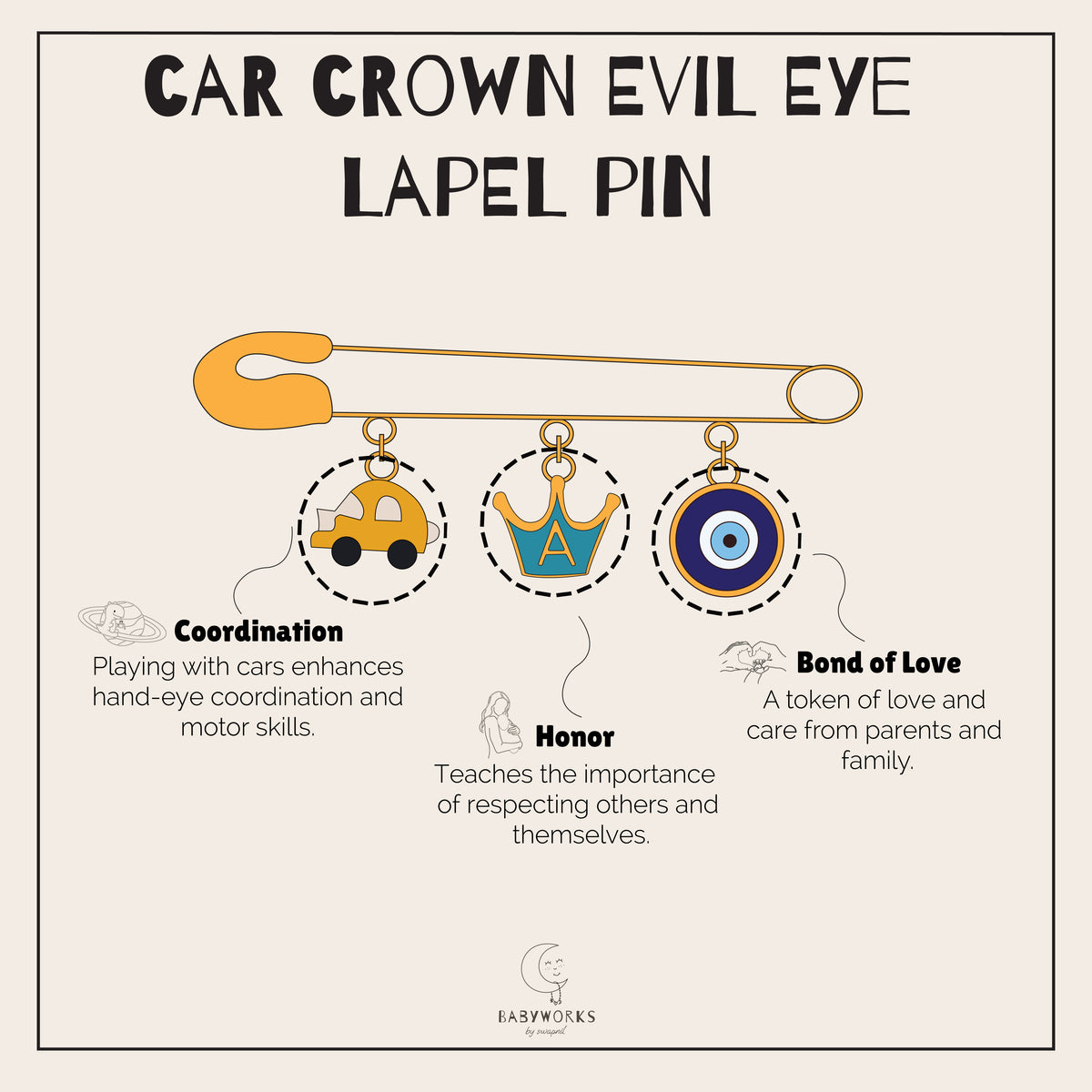 Car Crown Evil Eye Silver Lapel Pin Gift Box feature image