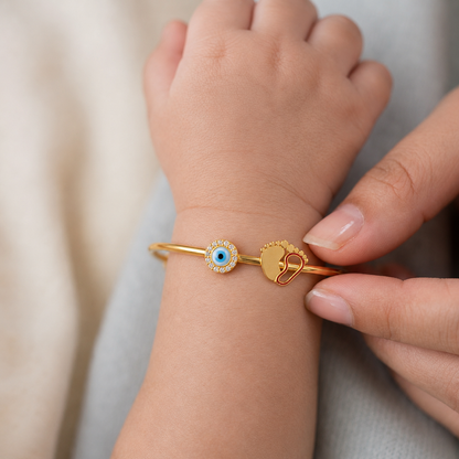 Evil Eye Feet Charm Silver Kada