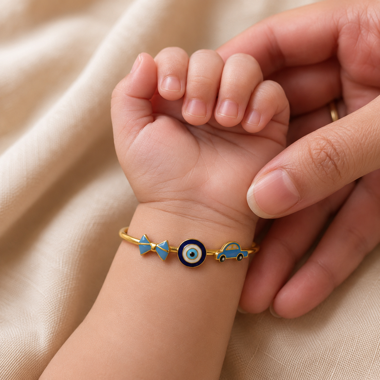 Bow Evil Eye Car Silver Kada