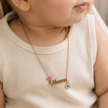 Personalized Name Crown Evil Eye Silver Pendant With Chain