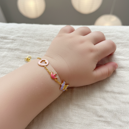 Crown Butterfly Heart Silver Bracelet