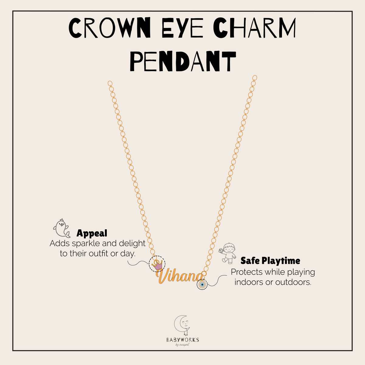 Crown Eye Charm Pendant With Chain Silver feature image
