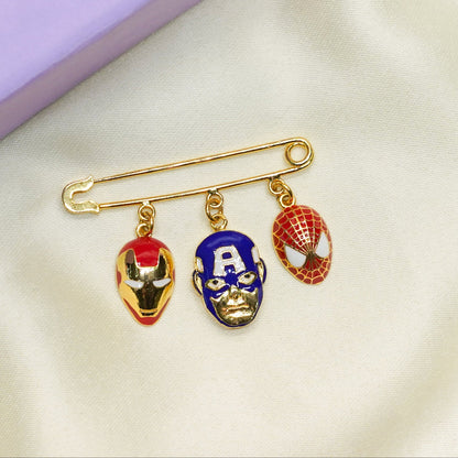Marvel Themed Brooch For Baby Boy With Iron Man, Captain America & Spiderman Charm