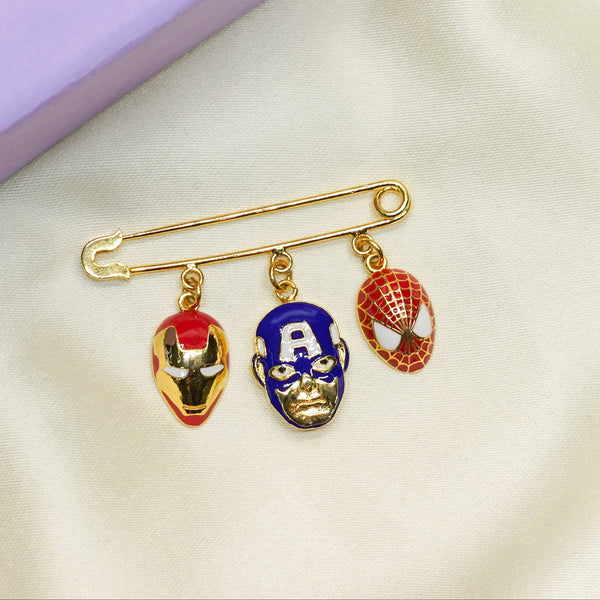 Marvel Themed Brooch For Baby Boy With Iron Man, Captain America & Spiderman Charm