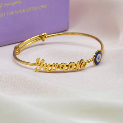 Personalized Name Evil Eye Kada Silver