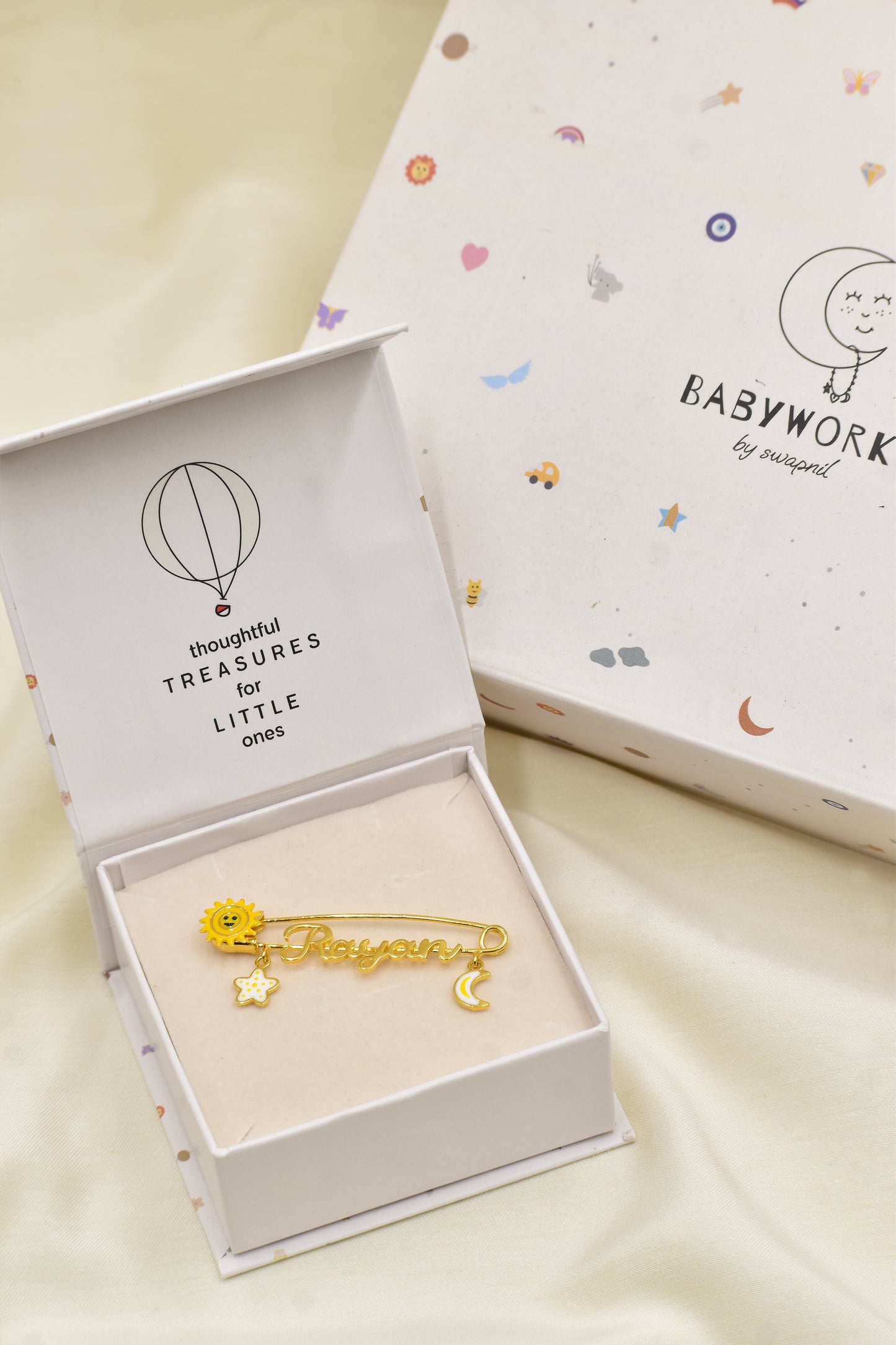 Personalized Name Sun Moon Star Silver Lapel Pin