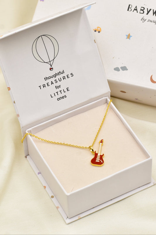 Guitar Silver Pendant With Chain