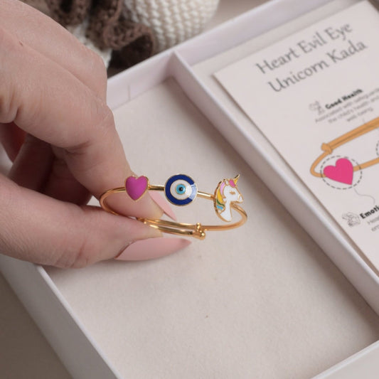 Heart Evil-Eye Unicorn Silver Kada