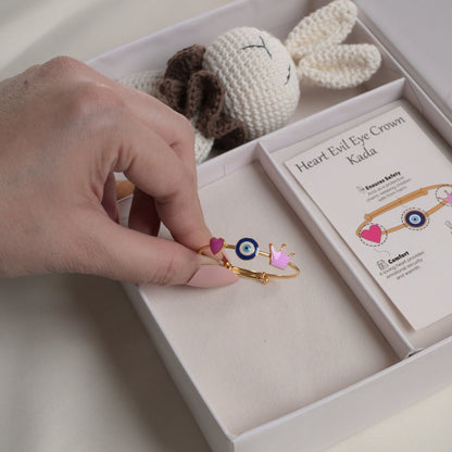 Heart Evil-eye Crown Kada Silver