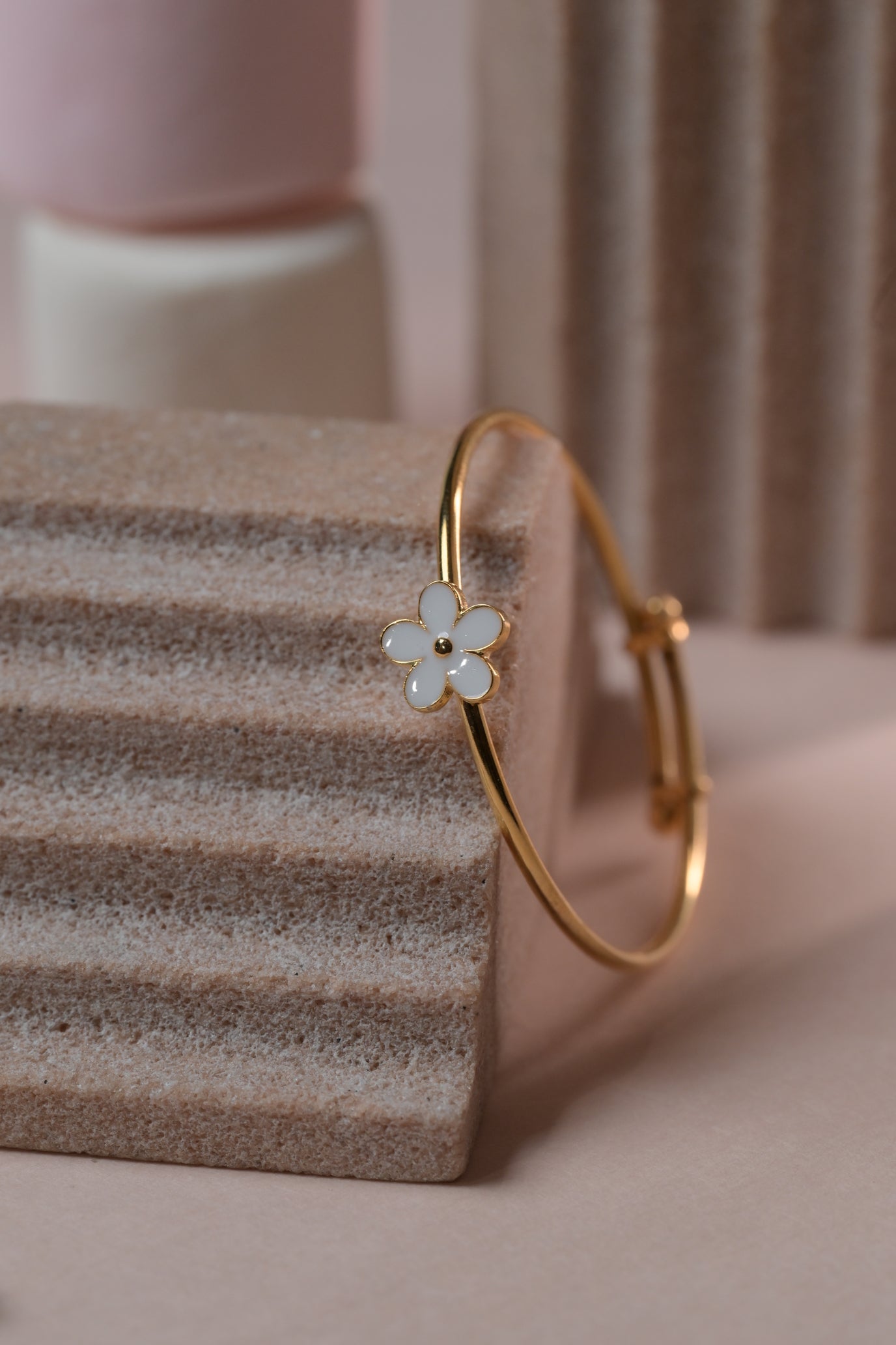 White Flower Silver Kada