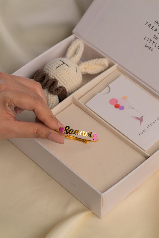 Personalized Name Heart Flower Gold Kada