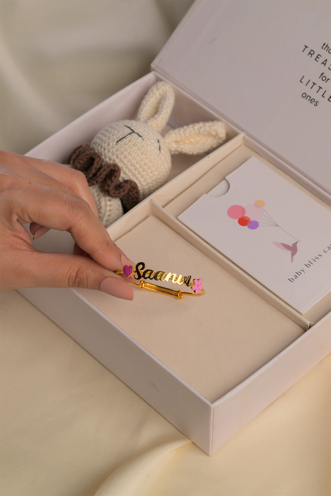 Personalized Name Heart Flower Kada  Silver