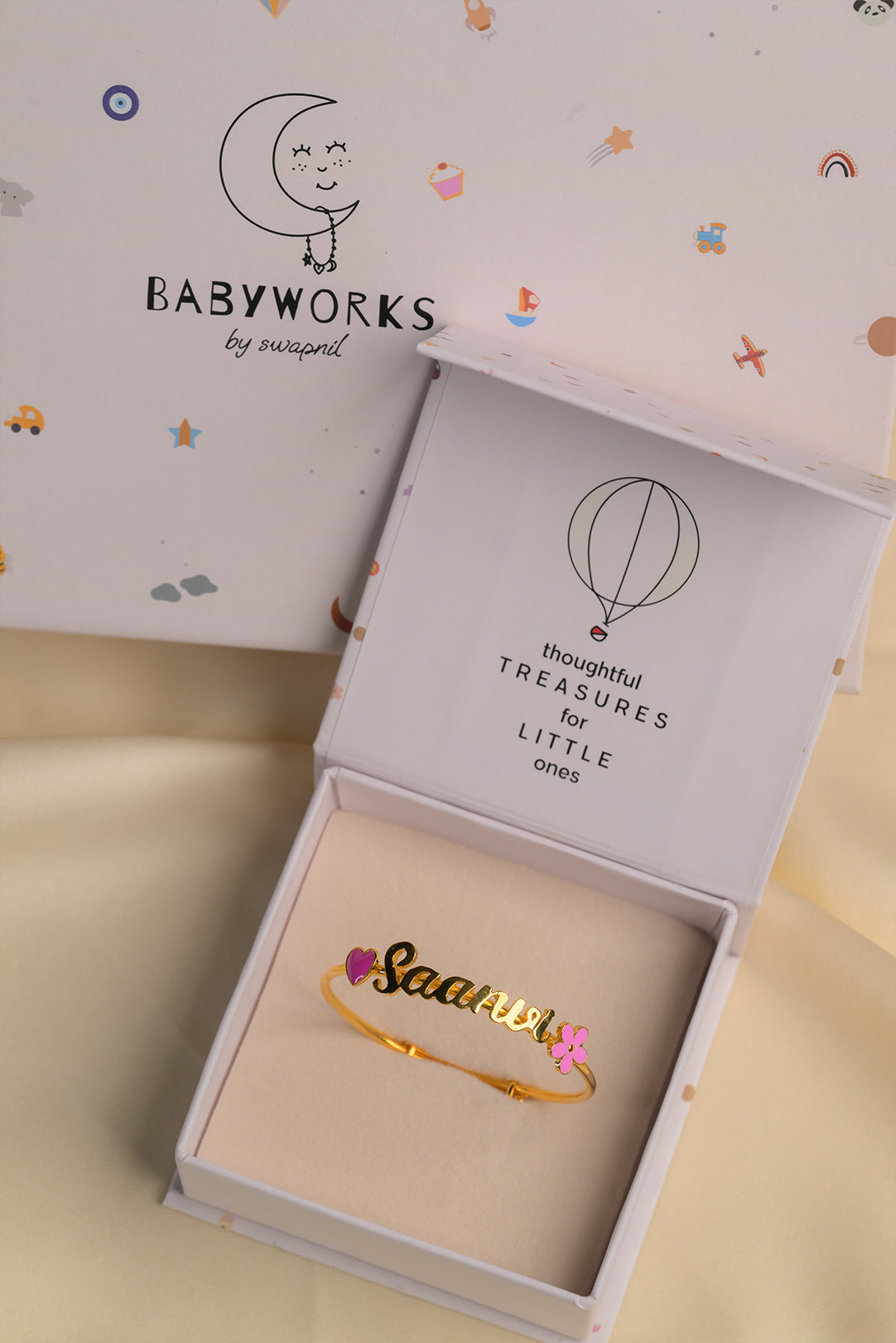 Personalized Name Heart Flower Kada  Silver