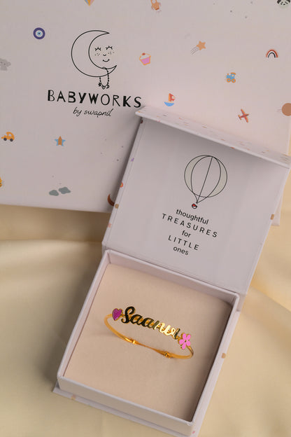 Personalized Name Heart Flower Kada  Silver