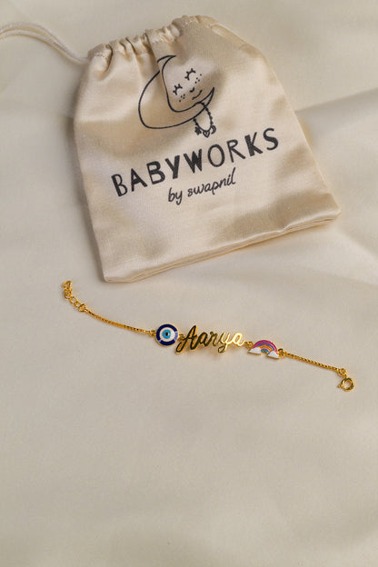 Personalized Name Evil Eye Rainbow Gold Bracelet
