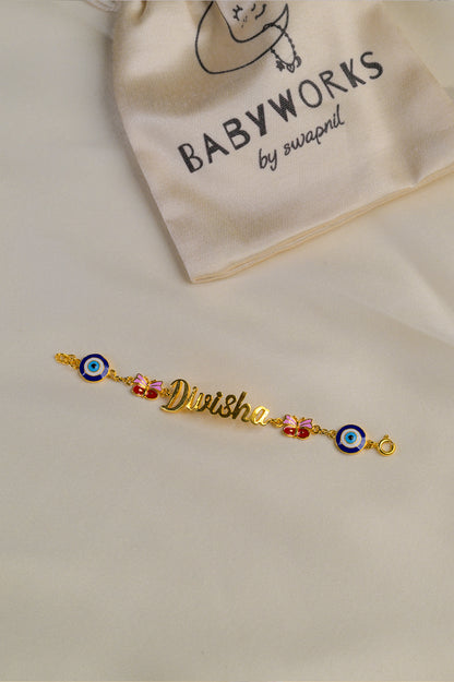 Personalized Name Evil Eye Butterfly Gold Bracelet