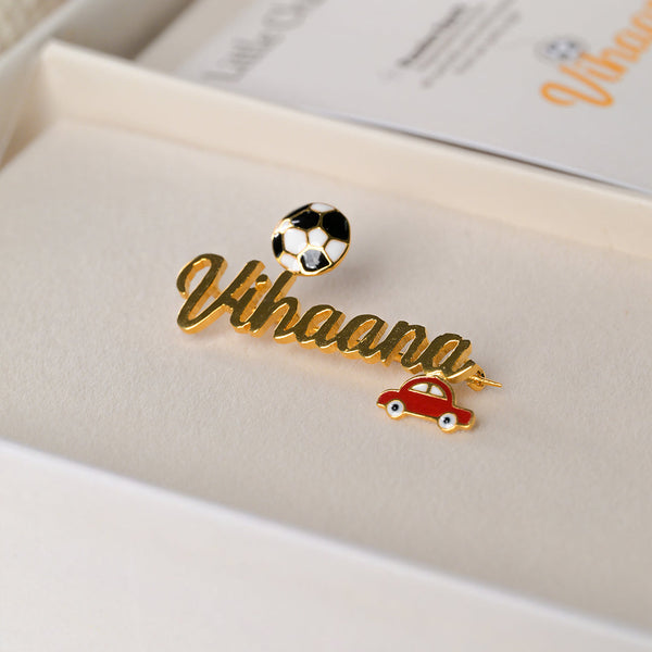 Personalized Name Car Football Silver Brooch