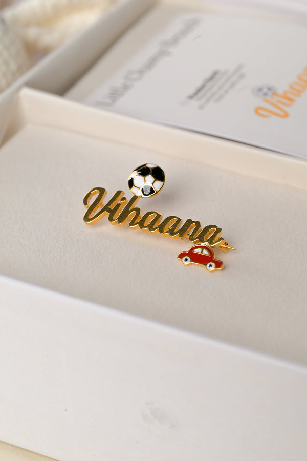 Personalized Name Car Football Silver Brooch