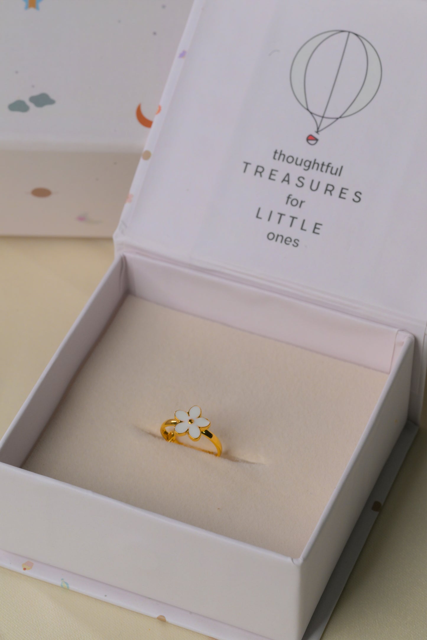 White Flower Gold Ring