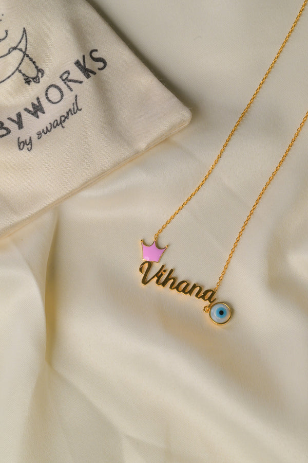 Personalized Name Crown Evil Eye Silver Pendant With Chain