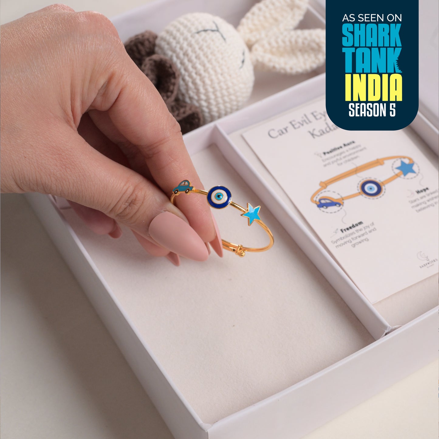 Car Evil Eye Star Silver Kada Gift Box