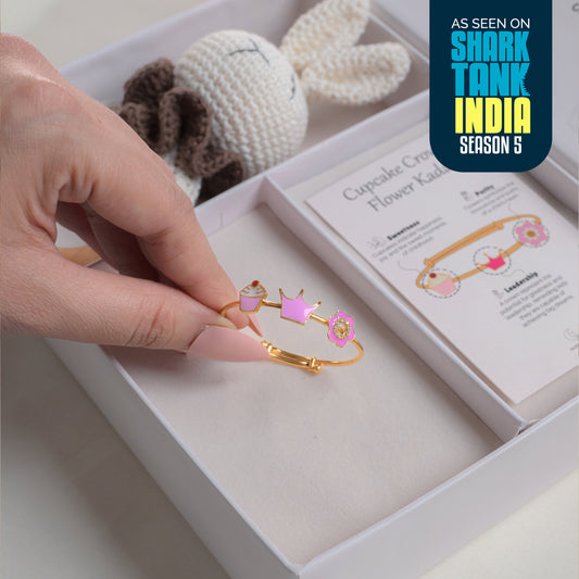 Cupcake Crown Flower Silver Kada Gift Box