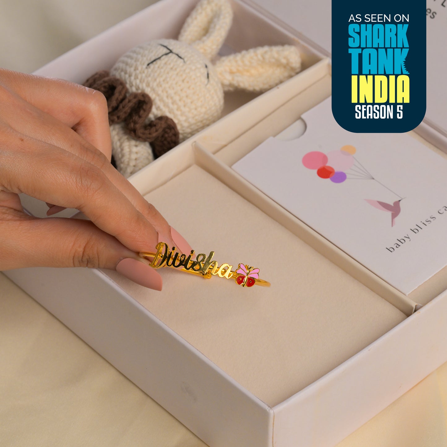 Personalized Name Butterfly Silver Kada Gift Box