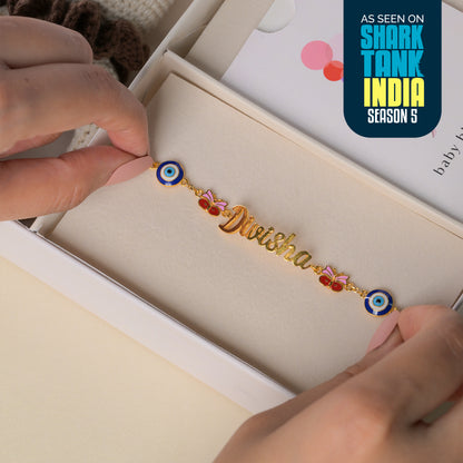 Personalized Name Evil Eye Butterfly Silver Bracelet Gift Box