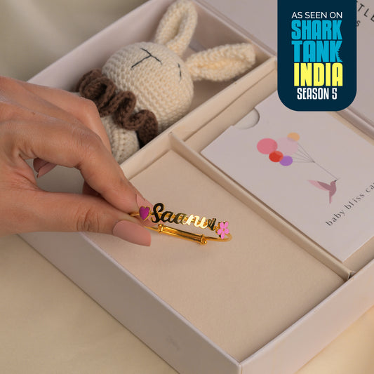 Personalized Name Heart Flower Silver Kada Gift Box