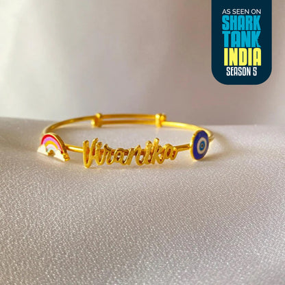 Personalized Name Rainbow Evil Eye Silver Kada
